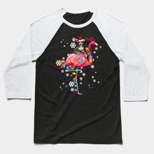 Chihuahua riding Flamingo Christmas Baseball T-Shirt